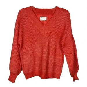 ASOS DESIGN V Neck Puff Balloon Sleeve Boho Fluffy Sweater